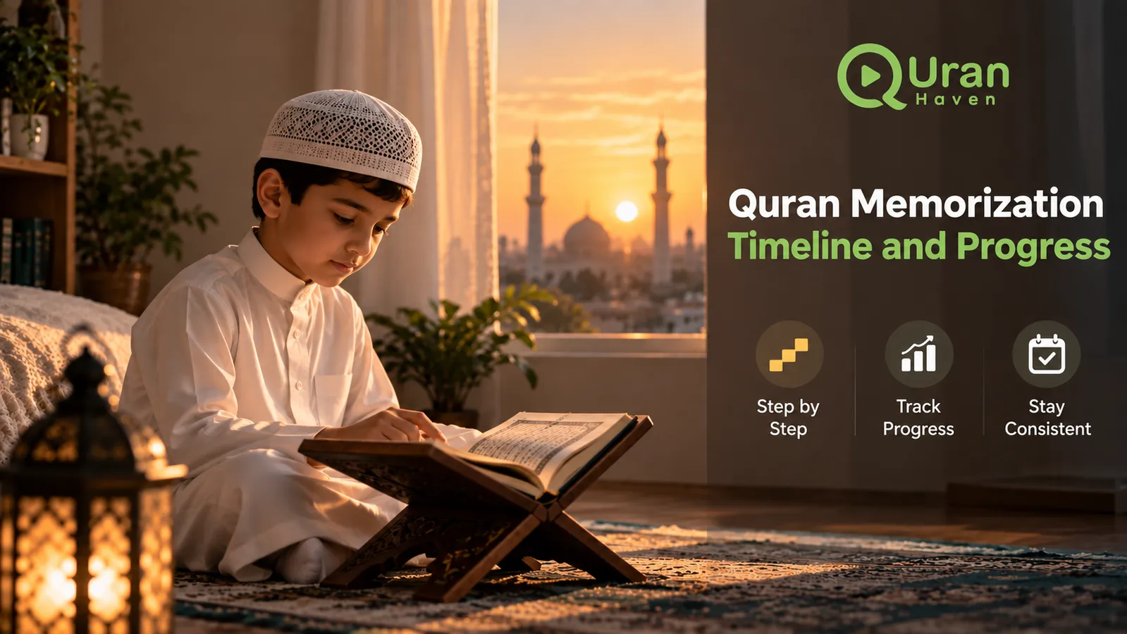 Quran memorization timeline showing daily Hifz, revision, and long-term progress