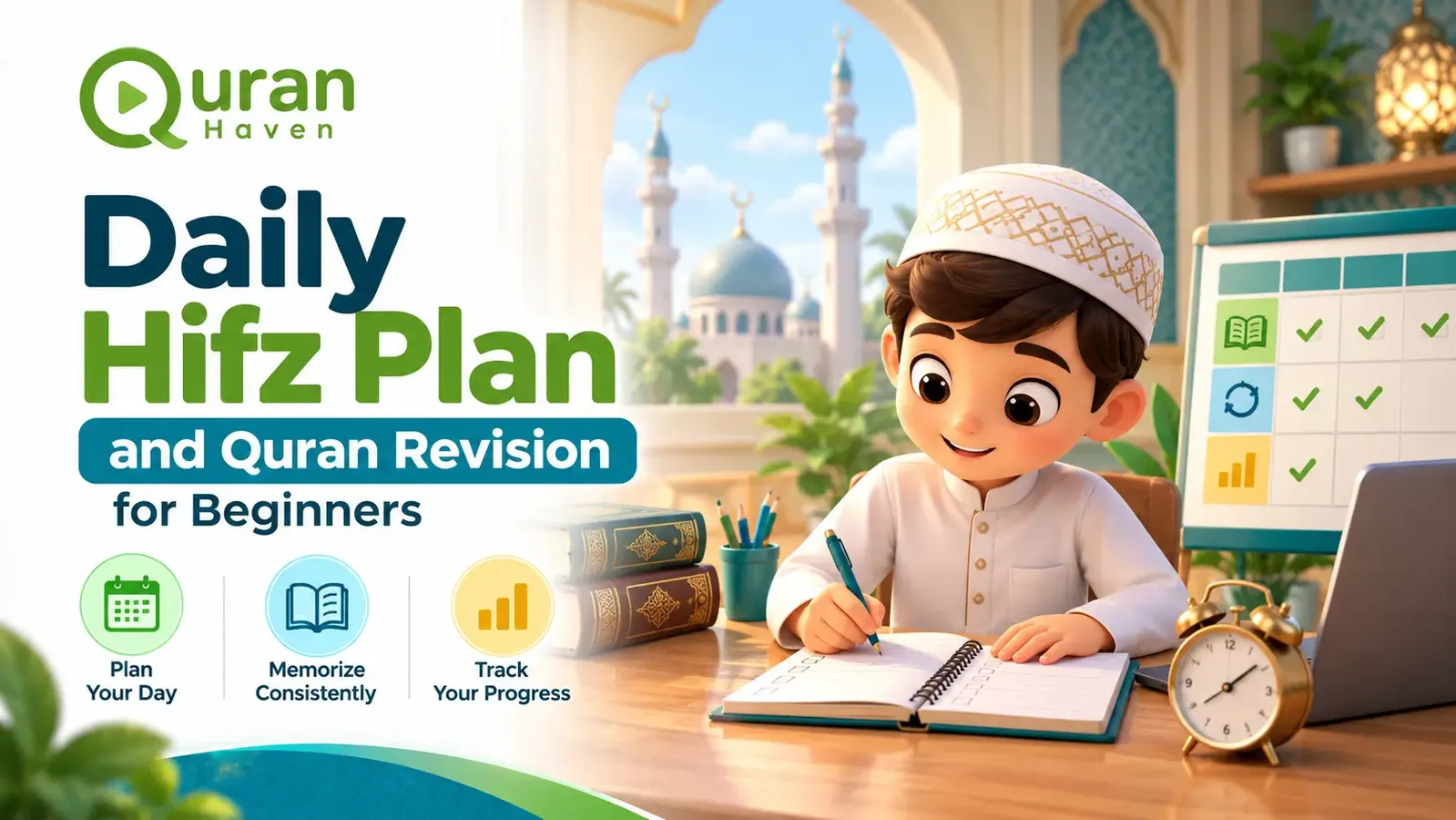 Daily Hifz plan combining Quran memorization, revision, and progress tracking
