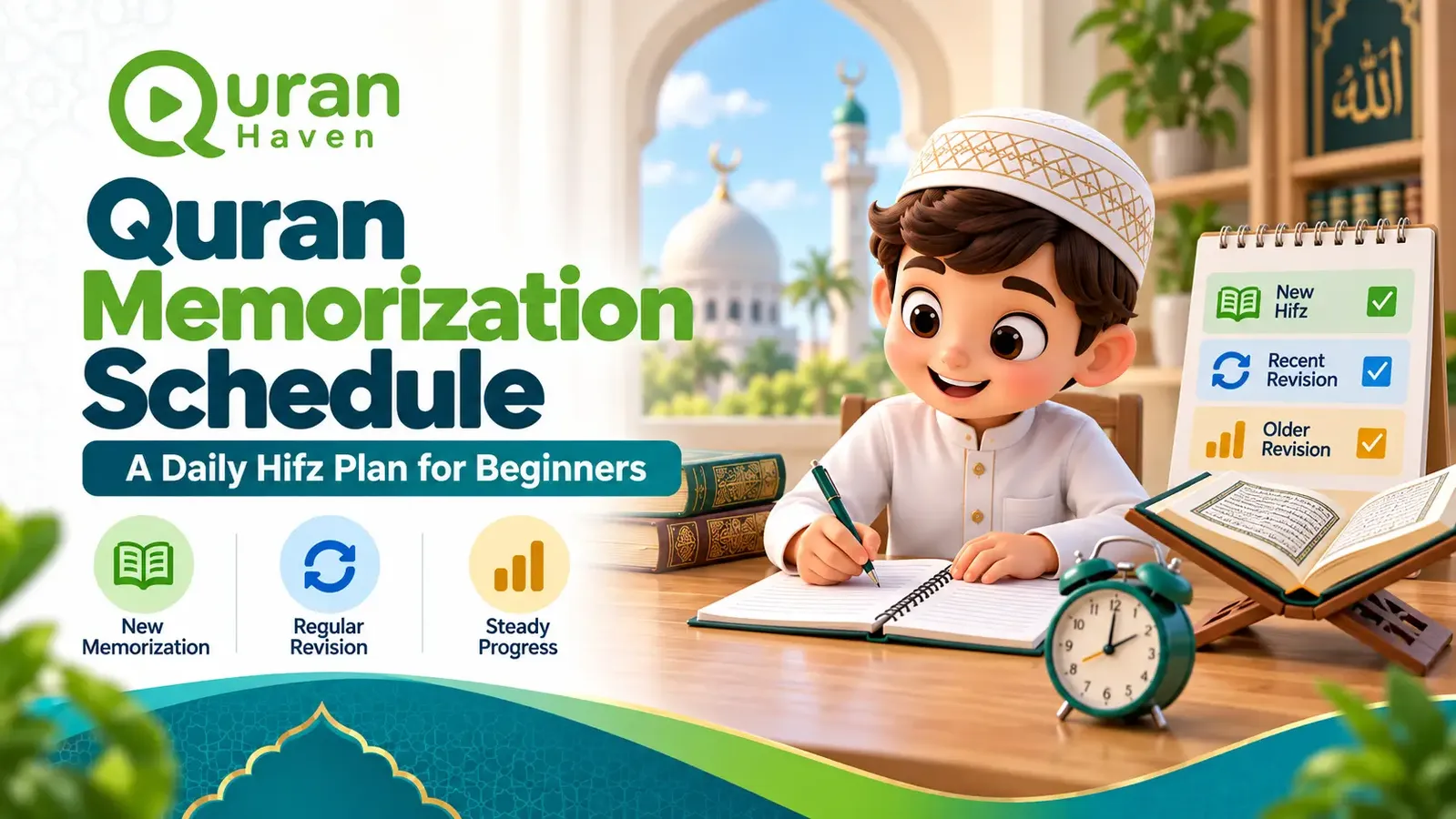 Beginner following a structured daily Quran memorization schedule
