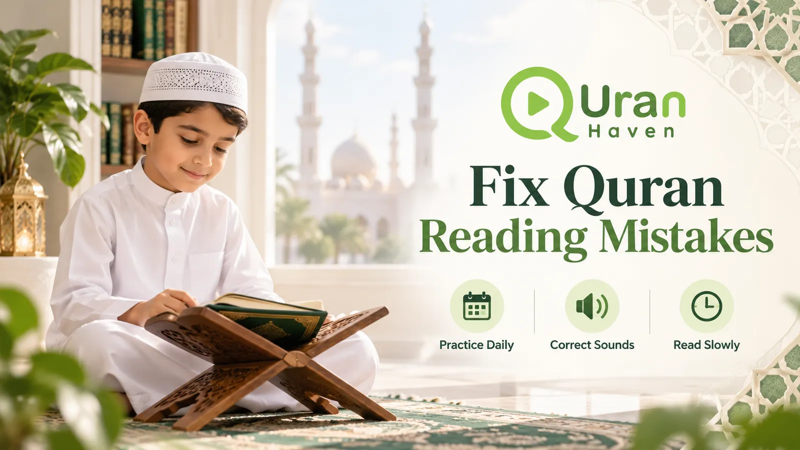 Beginner identifying common Quran reading mistakes during recitation practice