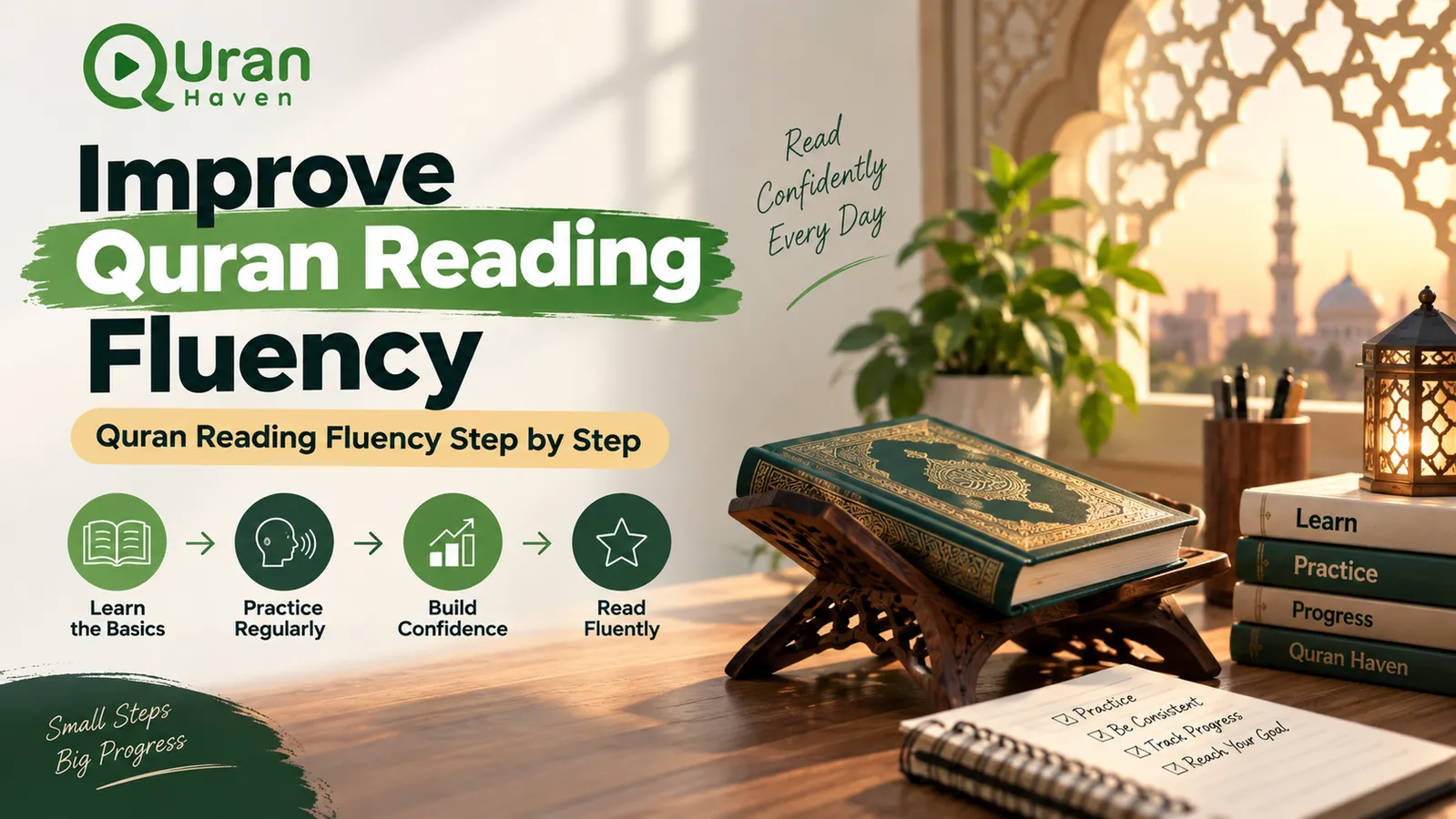 Student learning how to improve Quran reading fluency through regular practice