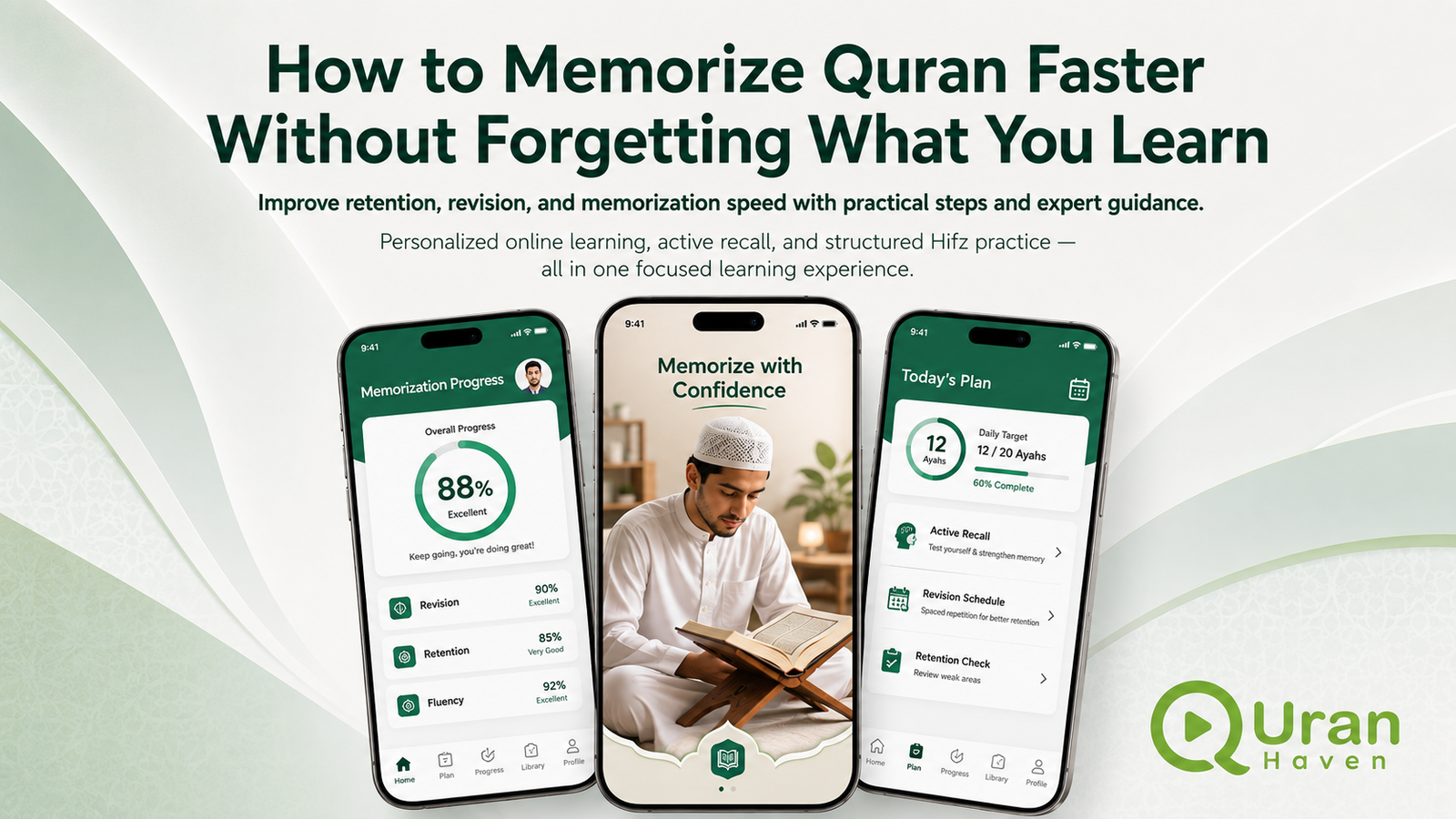 Student using a structured method to memorize Quran faster